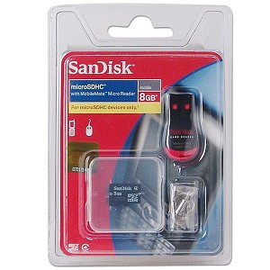 SanDisk 8GB microSDHC Memory Card w/USB microSDHC reader - Click Image to Close